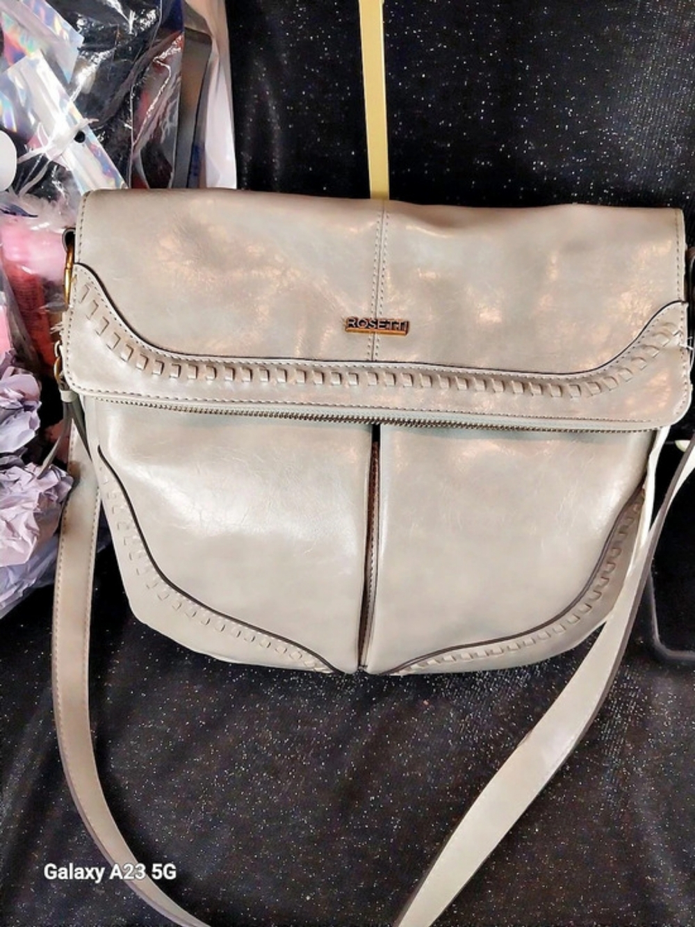 Rosetti Silver Shoulder Bag Lined Gold-Tone Hardware